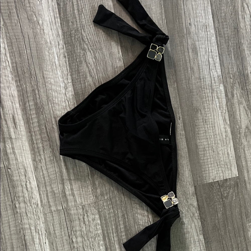 La Blanca Black Bikini Bottom with Gold Accents